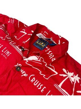 Disney Cruise Line DCL Men's Cast Member S/S Hawaiian Button Shirt Red • Medium